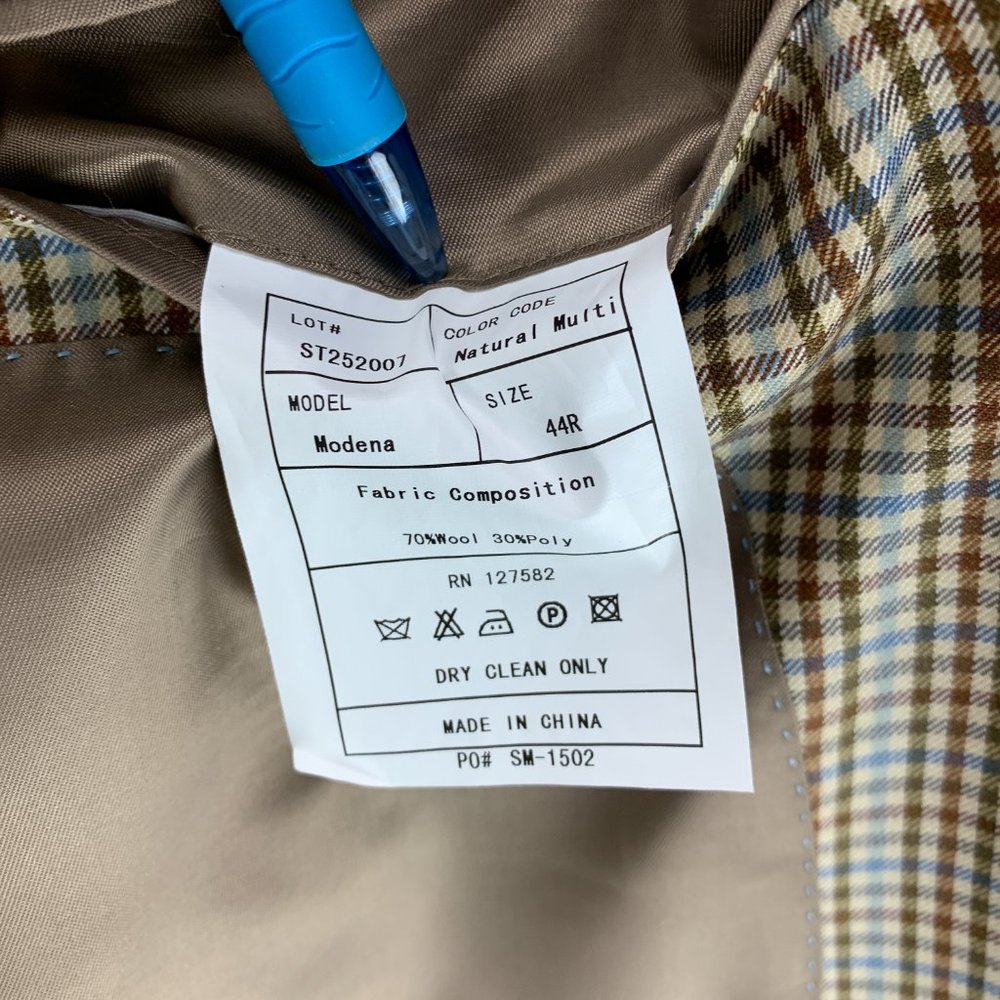 **SOLD**Roberto Rosso Sport Coat Mens 44R Brown Blue Check Wool Blend - Picture 16 of 16